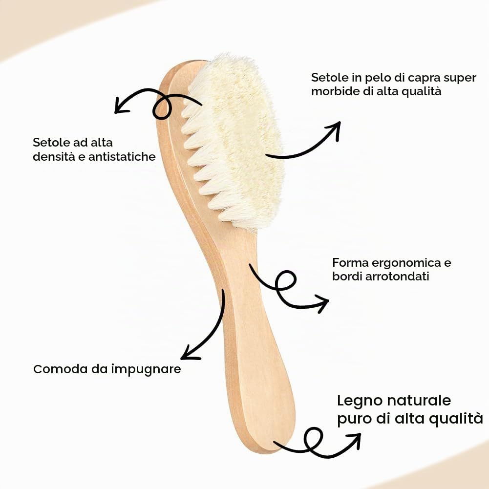 Aolso Spazzola Per Capelli Per Neonati, 3 pezzi Spazzola di Capelli del Bambino e in Legno Pettine, Spazzola di Lana, Pettini per Bebè Set, per Bambini per il Bagnetto del Bambino
