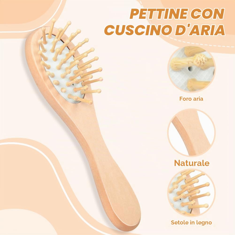 Aolso Spazzola Per Capelli Per Neonati, 3 pezzi Spazzola di Capelli del Bambino e in Legno Pettine, Spazzola di Lana, Pettini per Bebè Set, per Bambini per il Bagnetto del Bambino