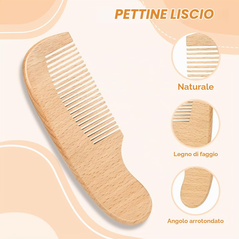 Aolso Spazzola Per Capelli Per Neonati, 3 pezzi Spazzola di Capelli del Bambino e in Legno Pettine, Spazzola di Lana, Pettini per Bebè Set, per Bambini per il Bagnetto del Bambino