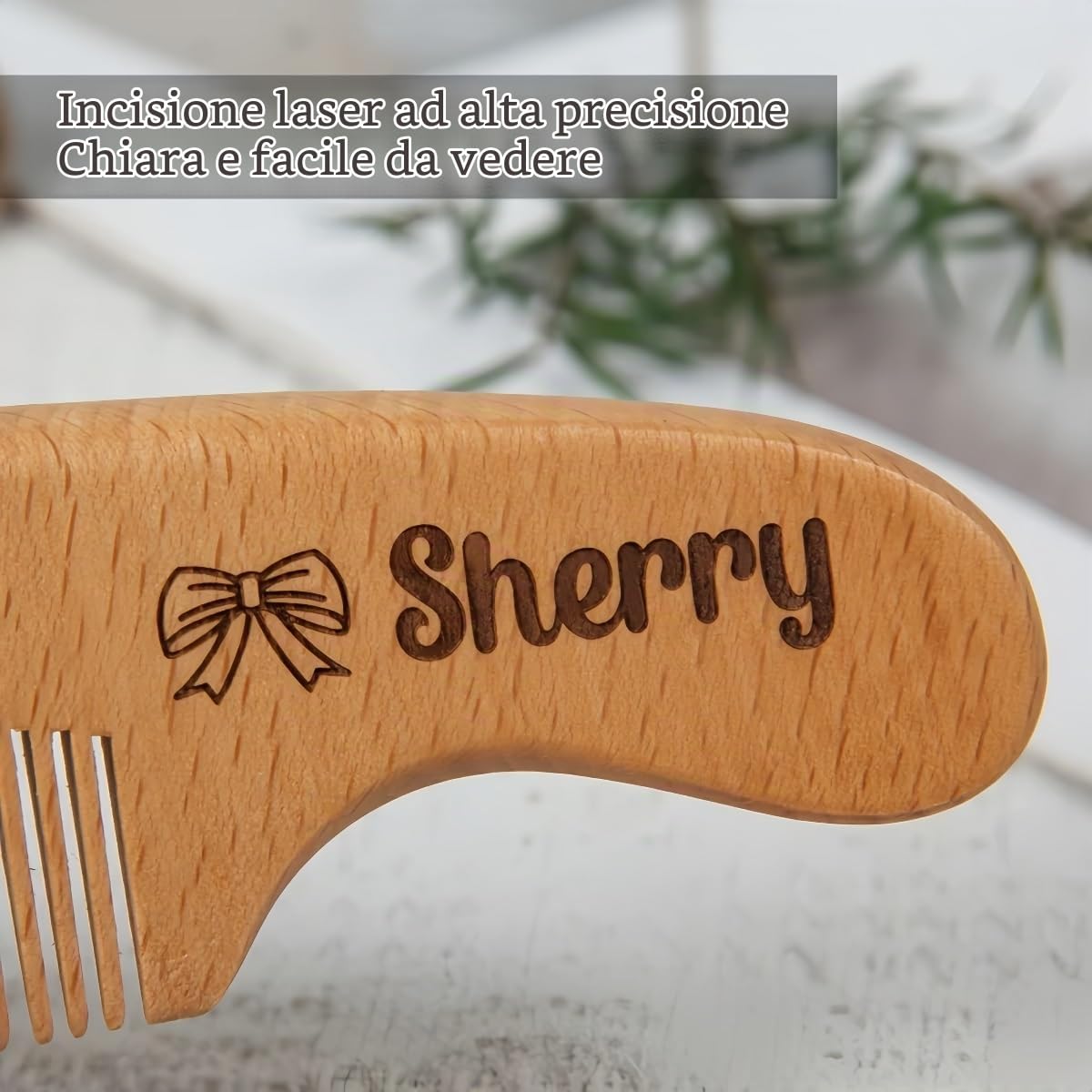 HDLOVE Spazzola for Capelli Personalizzata for Neonati, Pettine in Legno Personalizzato con Incisione di Nome E Icona, Setole Naturali for Cuoio Capelluto Delicato, Regalo Ricordo for Battesimo