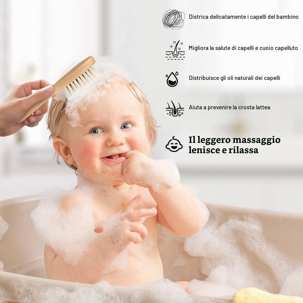 Aolso Spazzola Per Capelli Per Neonati, 3 pezzi Spazzola di Capelli del Bambino e in Legno Pettine, Spazzola di Lana, Pettini per Bebè Set, per Bambini per il Bagnetto del Bambino