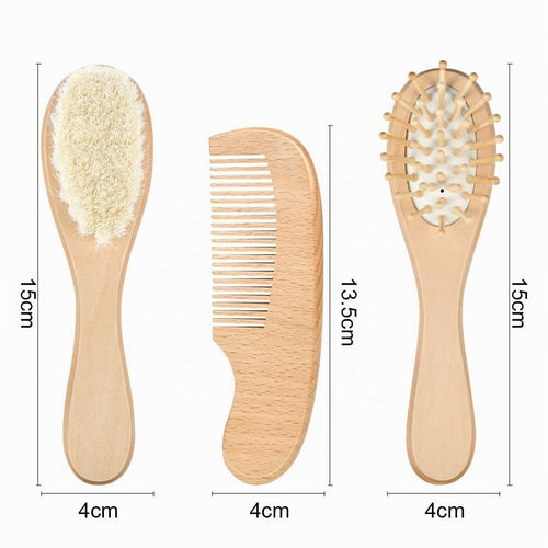 Aolso Spazzola Per Capelli Per Neonati, 3 pezzi Spazzola di Capelli del Bambino e in Legno Pettine, Spazzola di Lana, Pettini per Bebè Set, per Bambini per il Bagnetto del Bambino