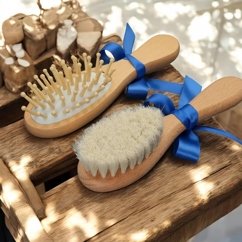 HDLOVE Spazzola for Capelli Personalizzata for Neonati, Pettine in Legno Personalizzato con Incisione di Nome E Icona, Setole Naturali for Cuoio Capelluto Delicato, Regalo Ricordo for Battesimo